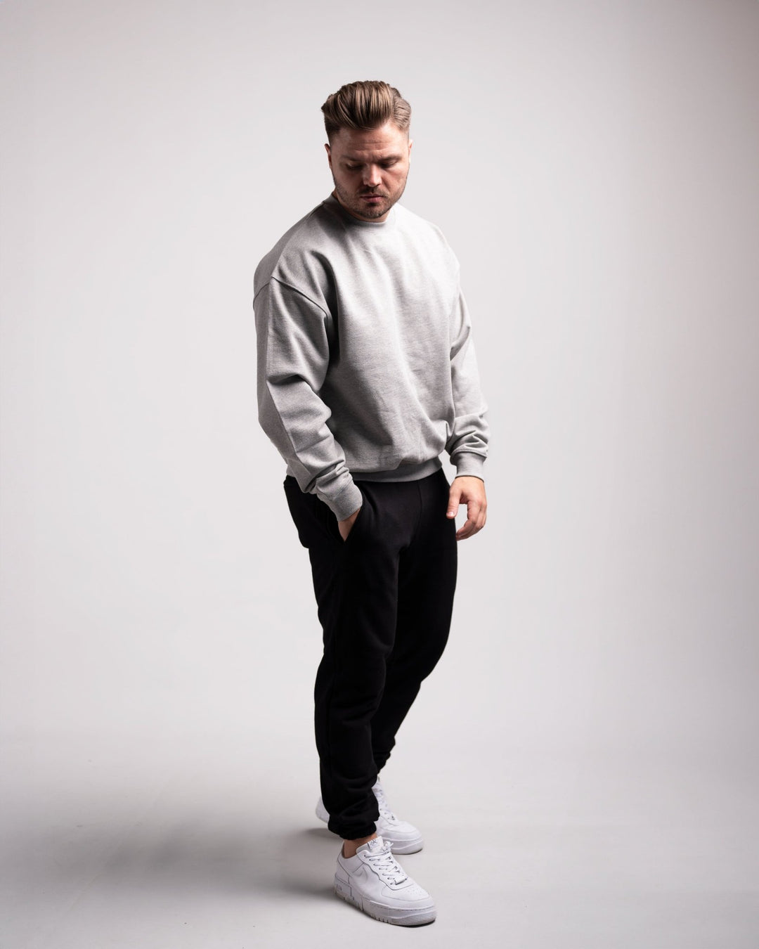 Oversized Crewneck Sweater (Grey Marl) - HQ Basics - Athletic Aesthetics
