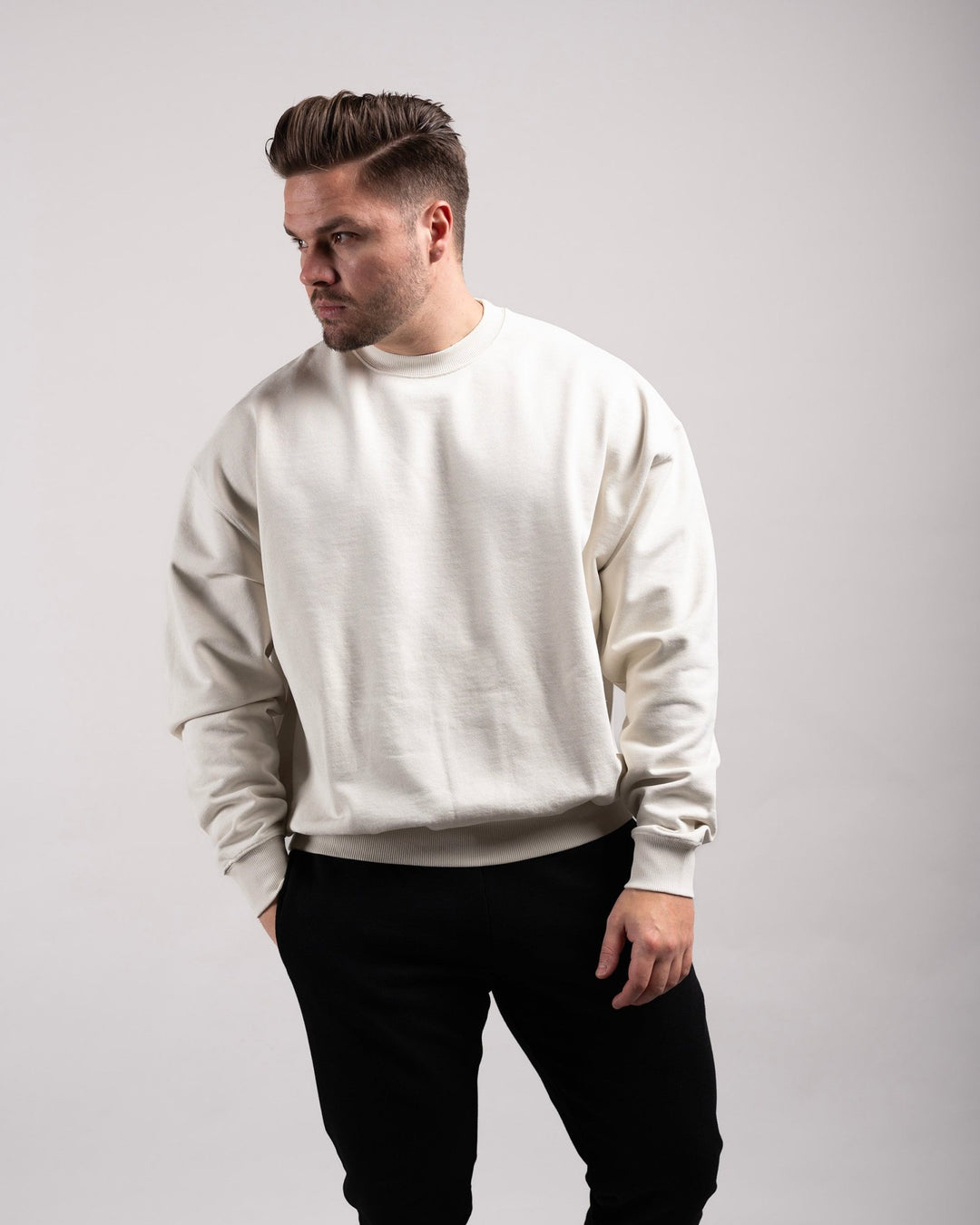 Oversized Crewneck Sweater (Vintage White) - HQ Basics - Athletic Aesthetics