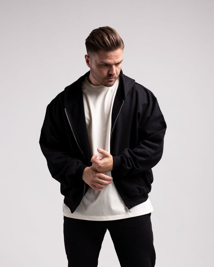 Oversized Zipped Hoodie (Black) - HQ Basics - Athletic Aesthetics