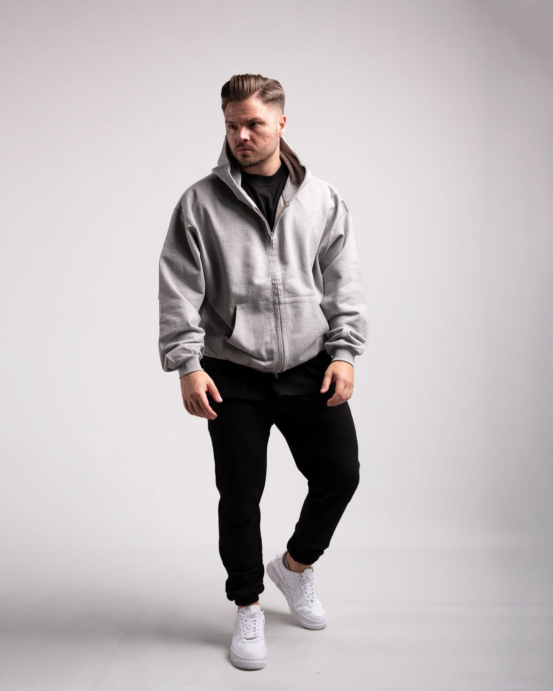 Oversized Zipped Hoodie (Grey Marl) - HQ Basics - Athletic Aesthetics