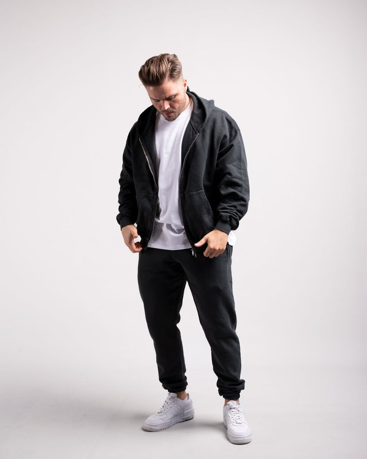 Oversized Zipped Hoodie (Vintage Black) - HQ Basics - Athletic Aesthetics