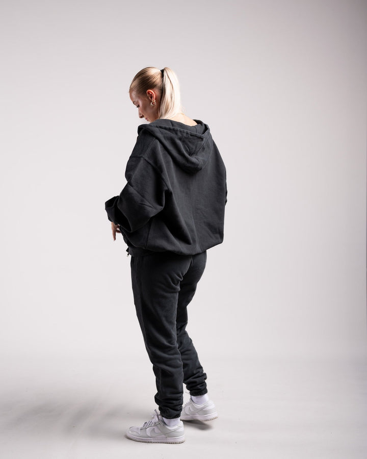 Oversized Zipped Hoodie (Vintage Black) - HQ Basics - Athletic Aesthetics